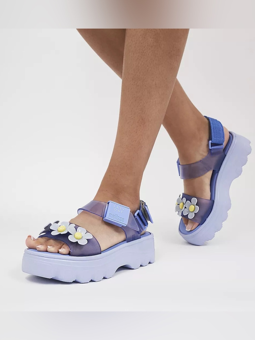 Melissa x Lazy Oaf Daisy Jelly Collab size 6 floral purple blue sandals